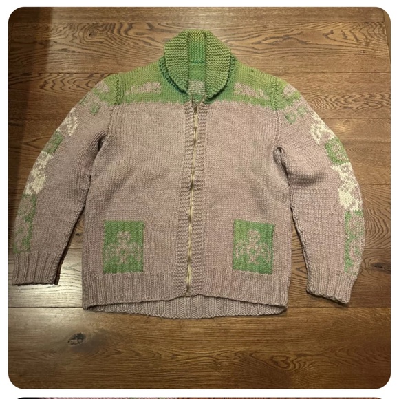 Vintage Rare Large Cowichan Zip Up Sweater 1960s - Picture 1 of 5